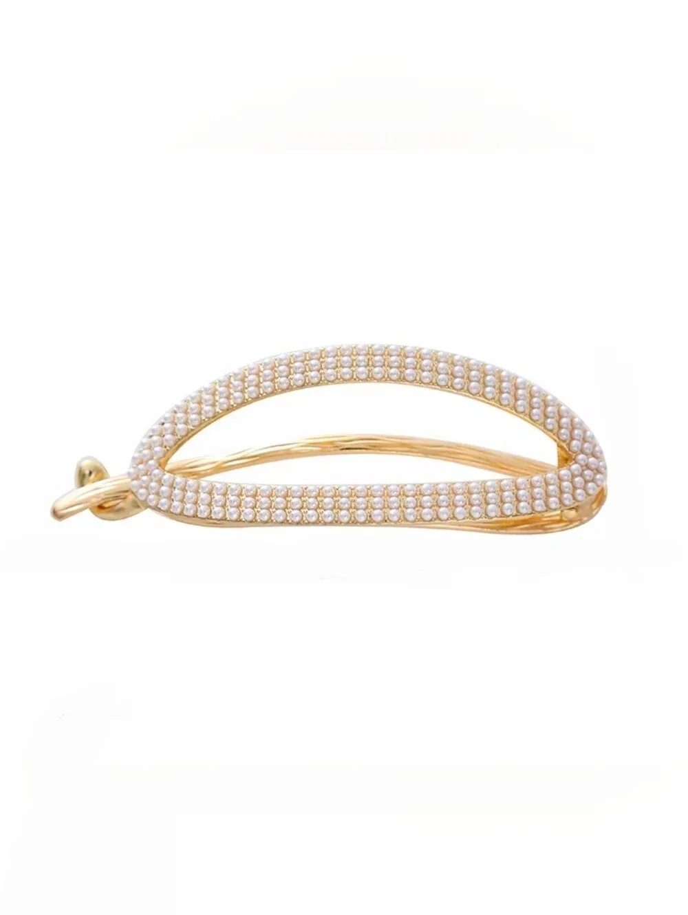 Elegant Faux Pearl & Gold-Tone Oval Hair Clip -  BNIB